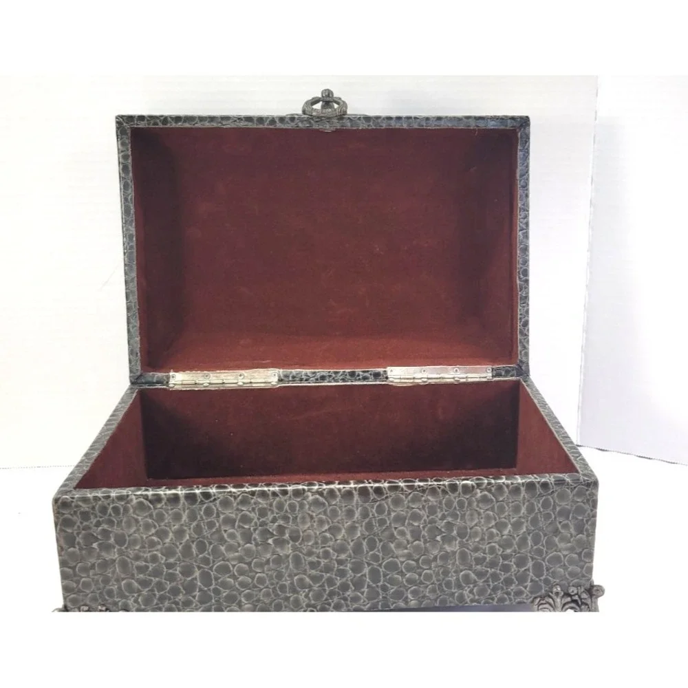 Jewery Chest Vintage Faux Croc Reptile Embossed Red Flocked inside.